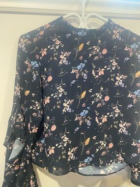 Women's Navy Floral Long-Sleeve Blouse